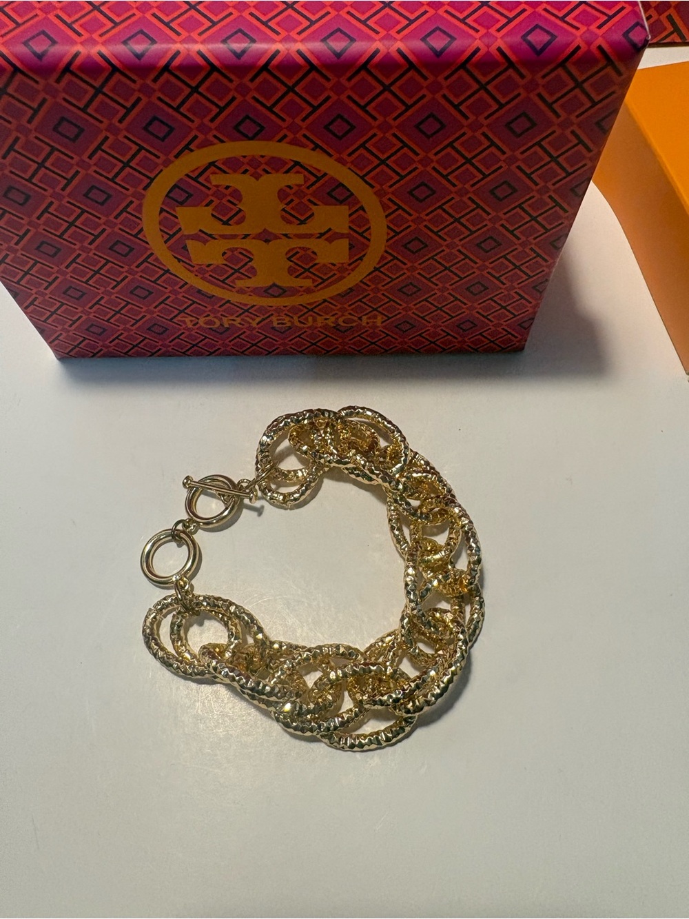 Gold Braided Link Toggle Bracelet